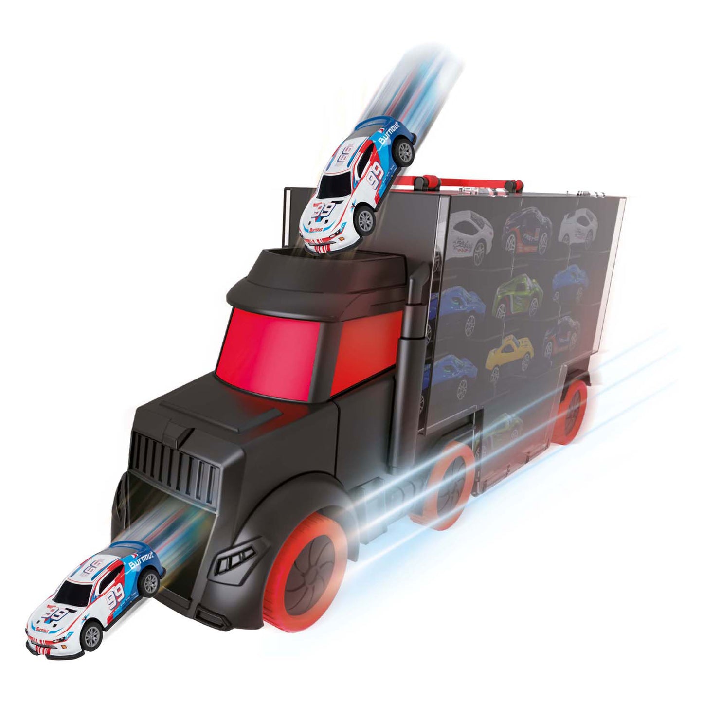 Toi Toy Turbo racers vrachtwagen met 6 pull-back raceauto's