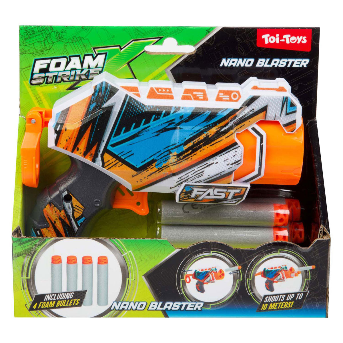 Toi-Toys Foam strikex afschietpistool nano blaster met 4 foampijlen