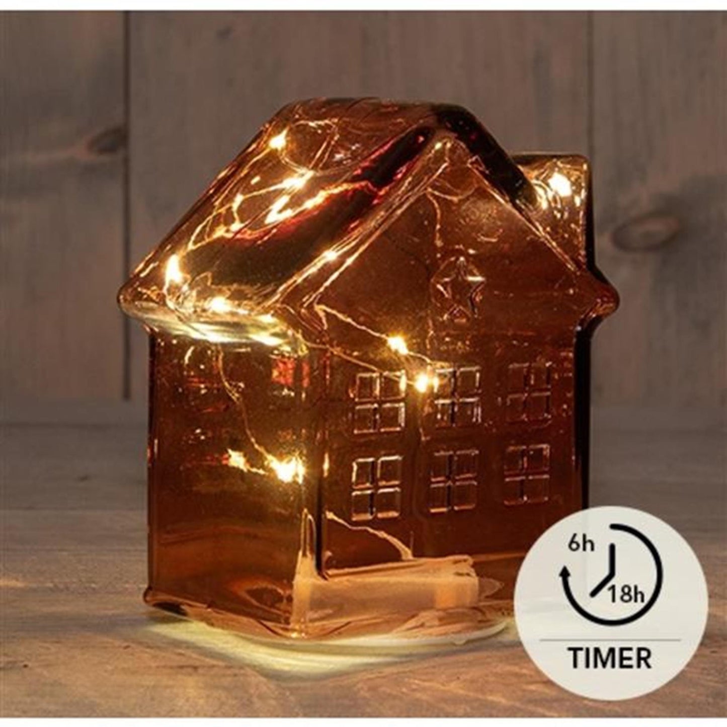 Anna's Collection Led huisje glas bordeaux h14cm