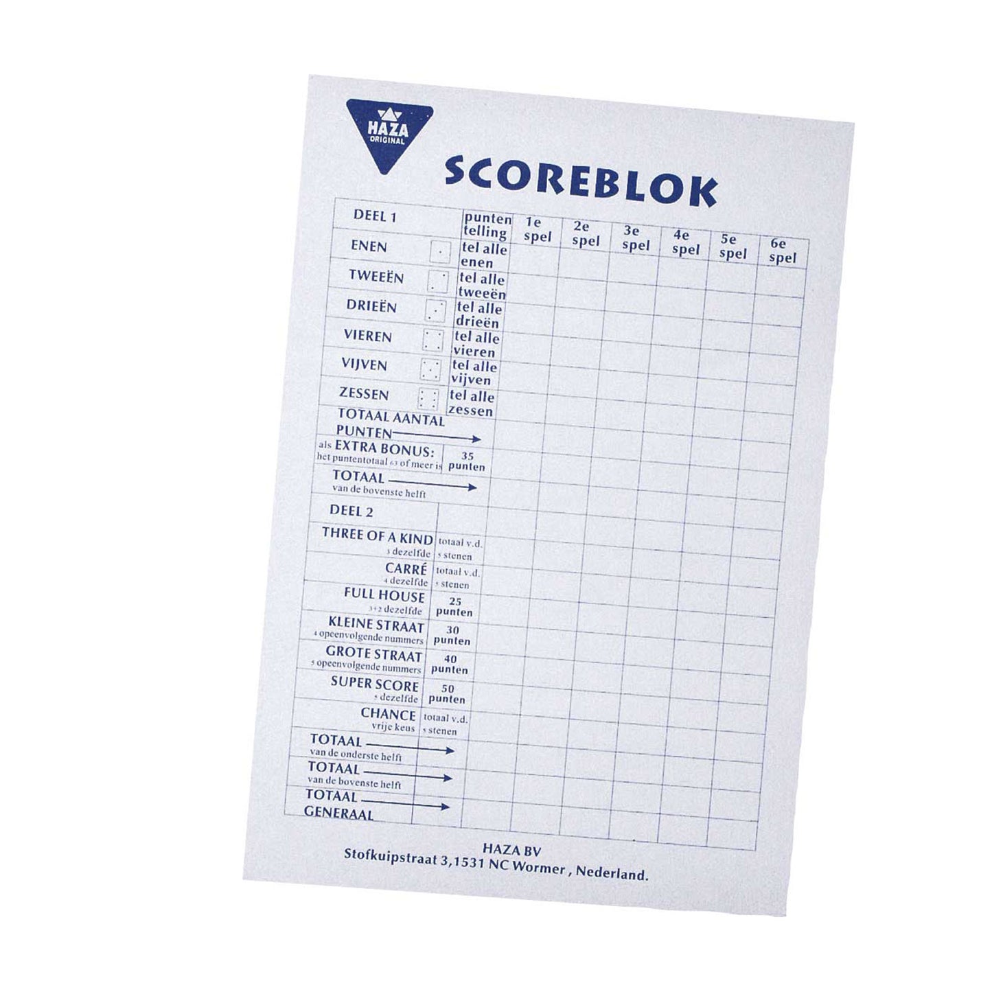 Haza Witbaard Scoreblok groot, 50 vellen