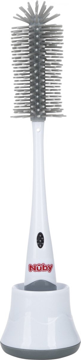 Nûby Nuby - silicone flessenborstel met houder - grijs