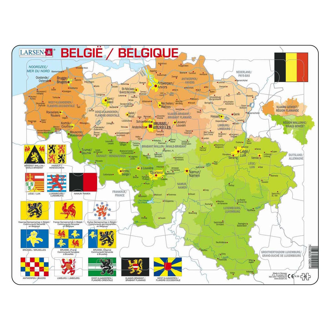 Larsen legpuzzel kaart belgie, 48st.