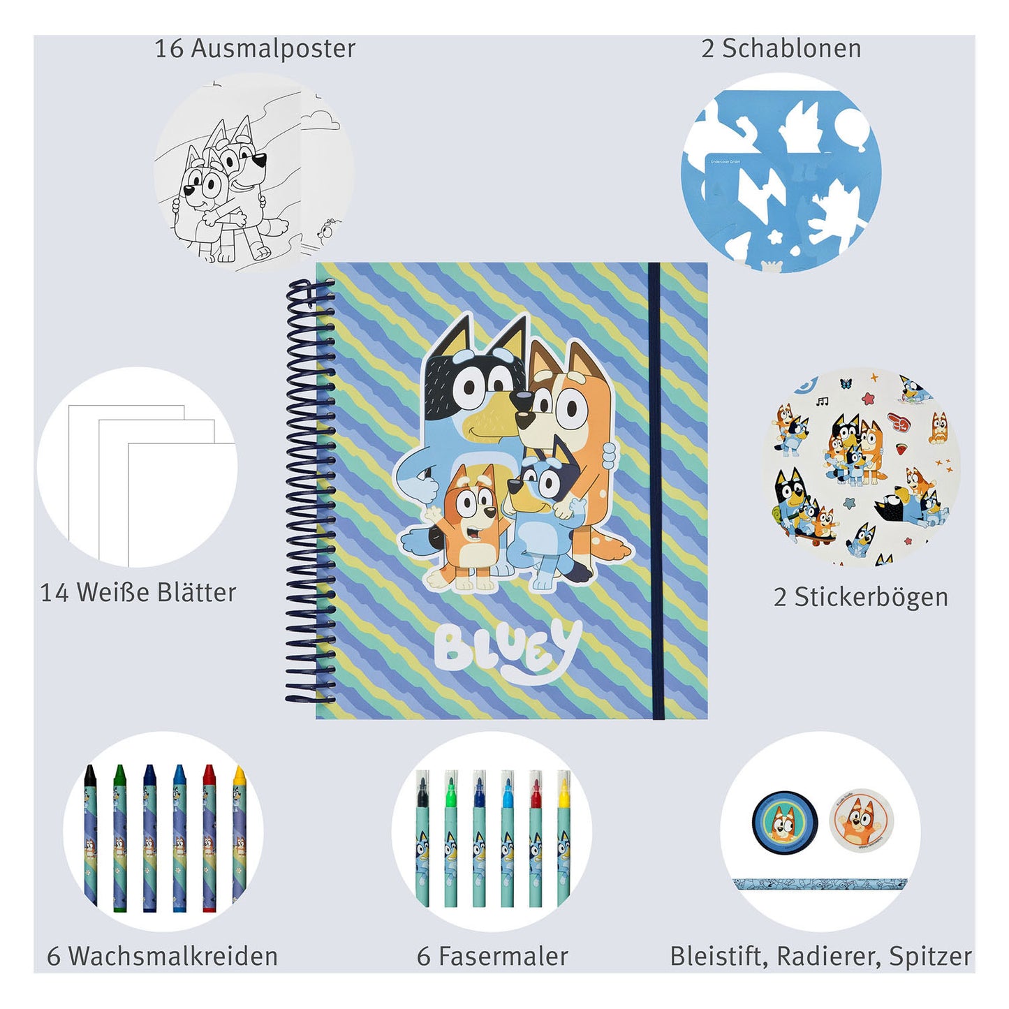 Undercover Stencil en kleurset bluey - 49dlg.