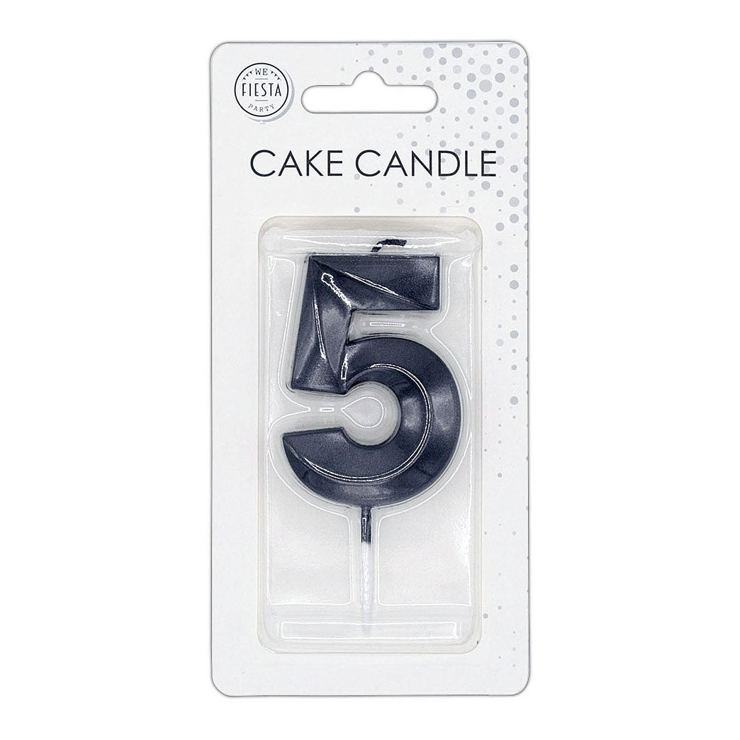 Globos Taartkaars 6cm metallic zwart no. 5
