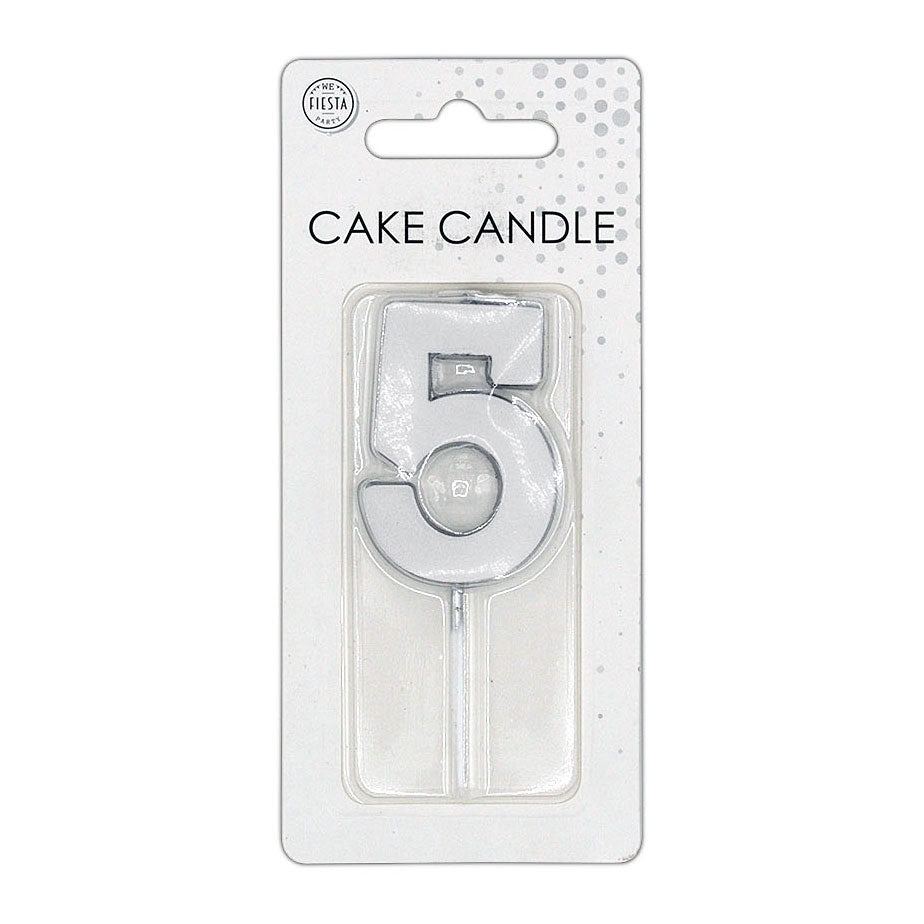 Globos Taartkaars 4,5cm metallic zilver no. 5