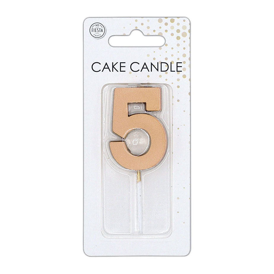 Globos Taartkaars 4,5cm metallic rose goud no. 5