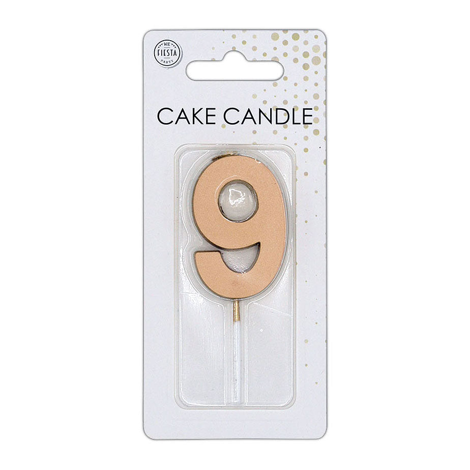 Globos Taartkaars 4,5cm metallic rose goud no. 9