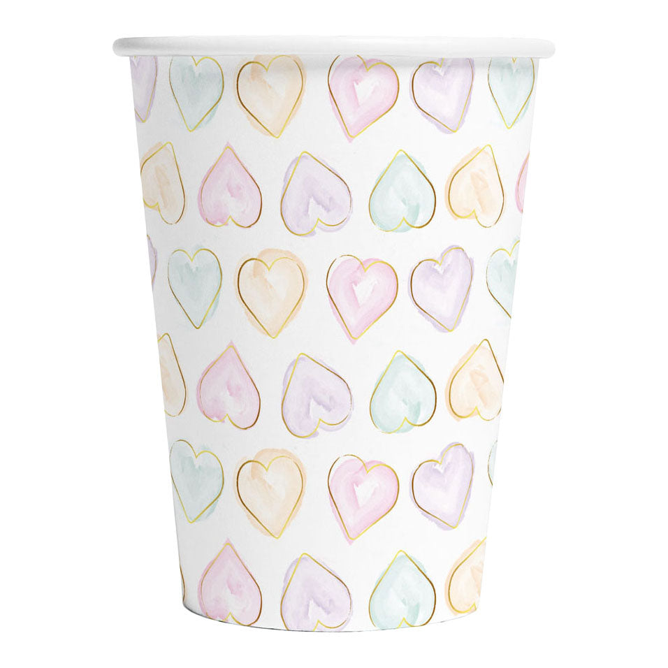 Globos Papieren bekers 210ml watercolors hearts - 8st.