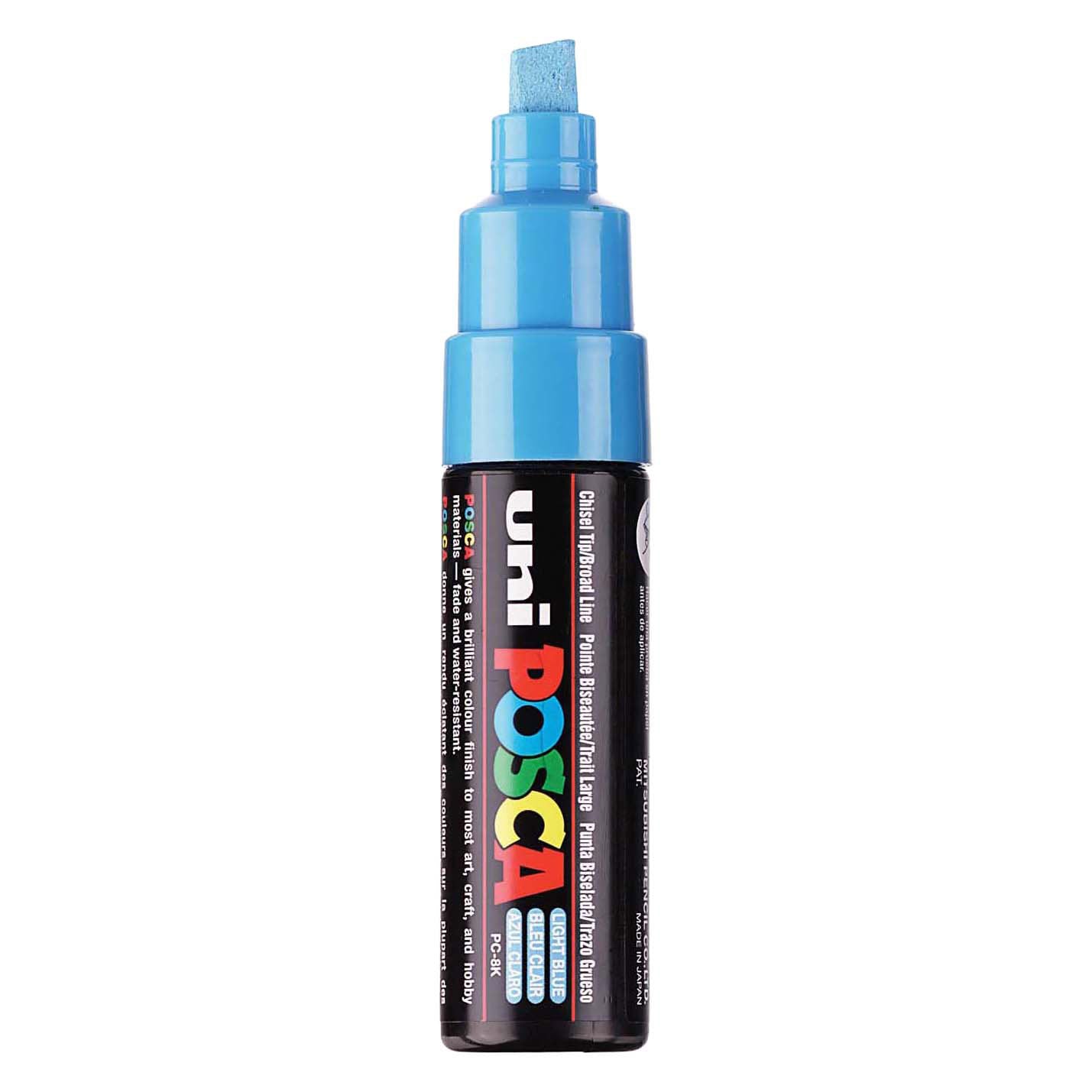 Uni Posca verfmarker 8k lichtblauw - beitelpunt 8mm