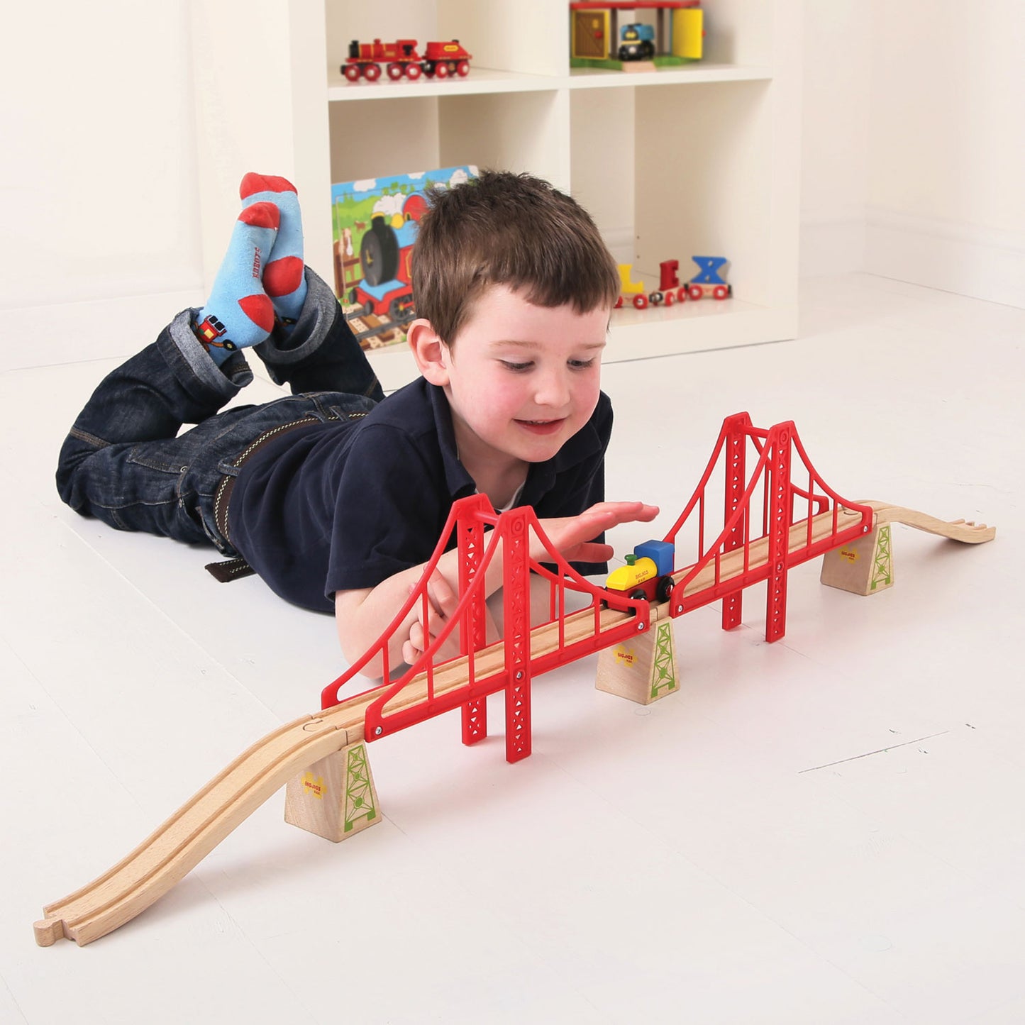 BIGJIGS Houten rails - dubbele hangbrug, 7dlg.