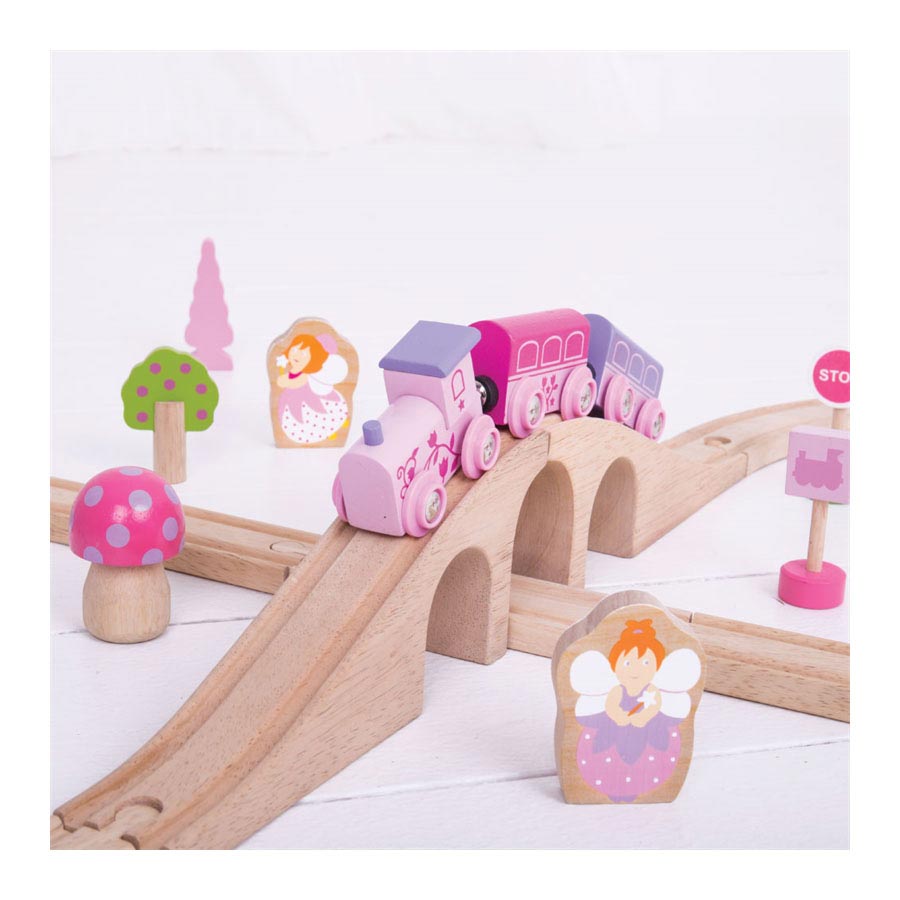 BIGJIGS Houten treinset roze 40-delig