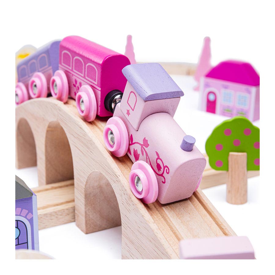 BIGJIGS Houten treinset stad - roze