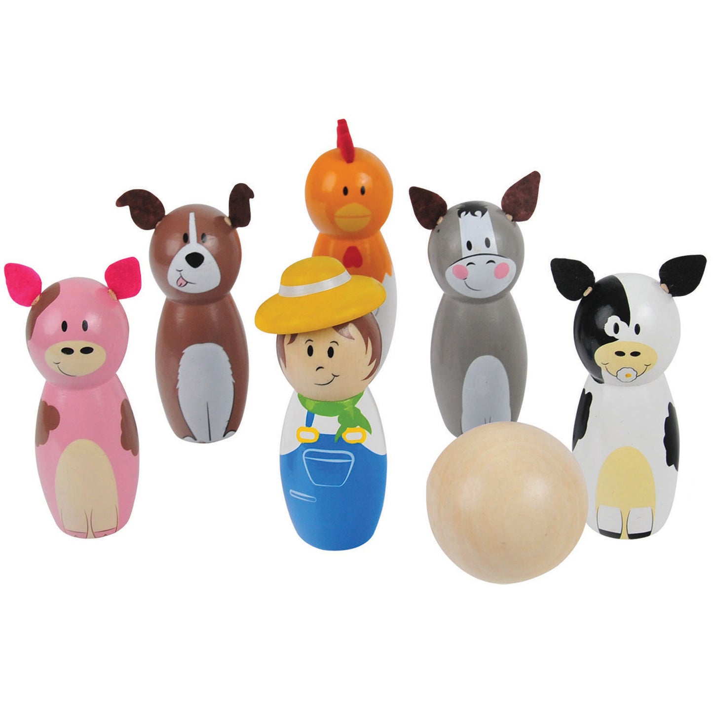 BIGJIGS Spel - bowlen - boerderij - 8cm hoog