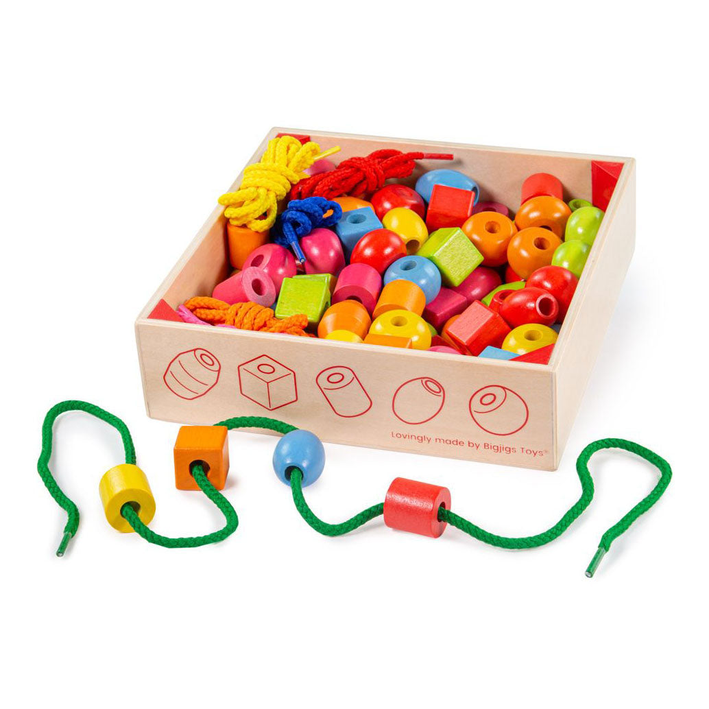 BIGJIGS houten gekleurde kralen, 95dlg.