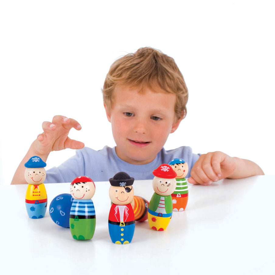 BIGJIGS houten bowlingset piraten, 7dlg.