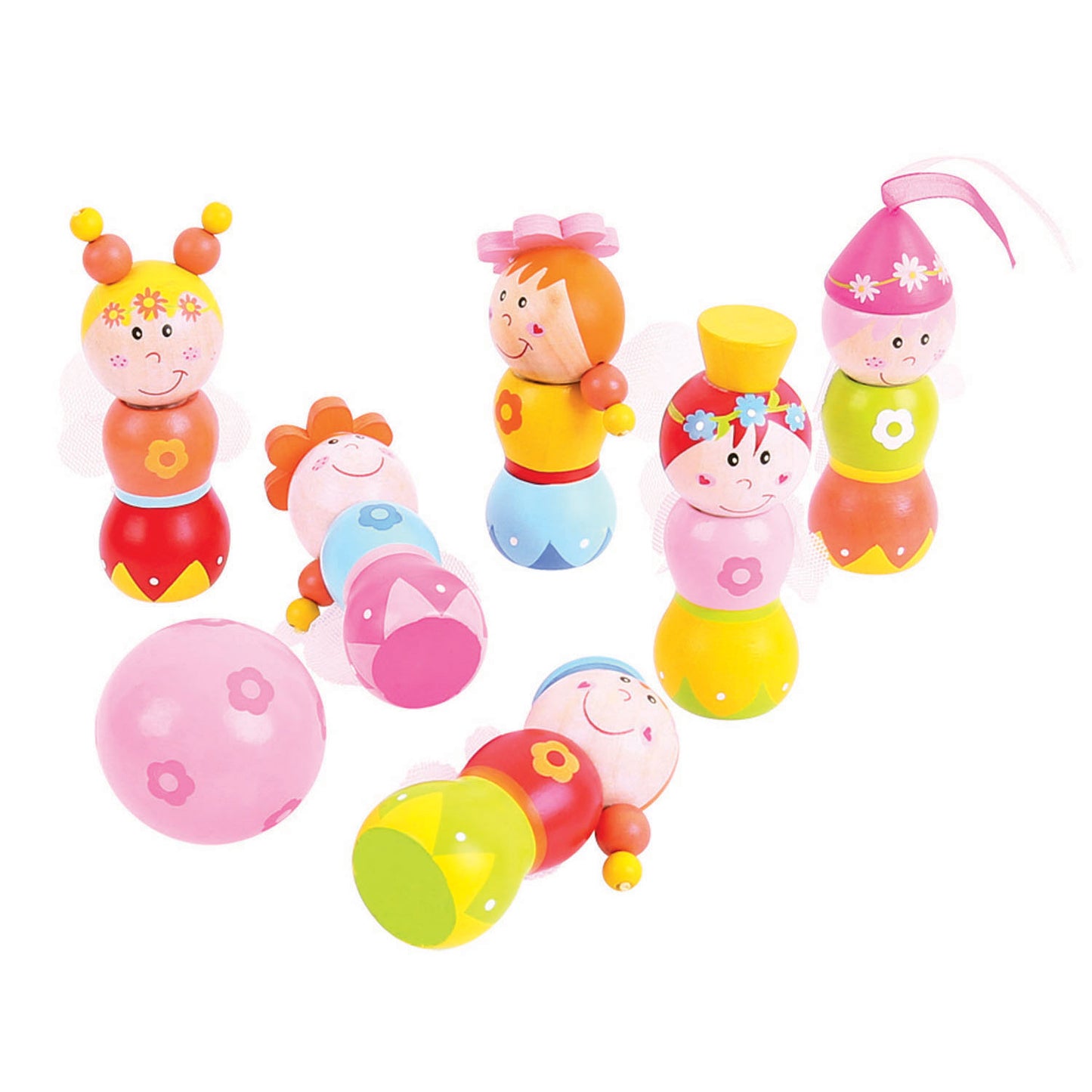 BIGJIGS houten bowlingset prinsessen, 7dlg.