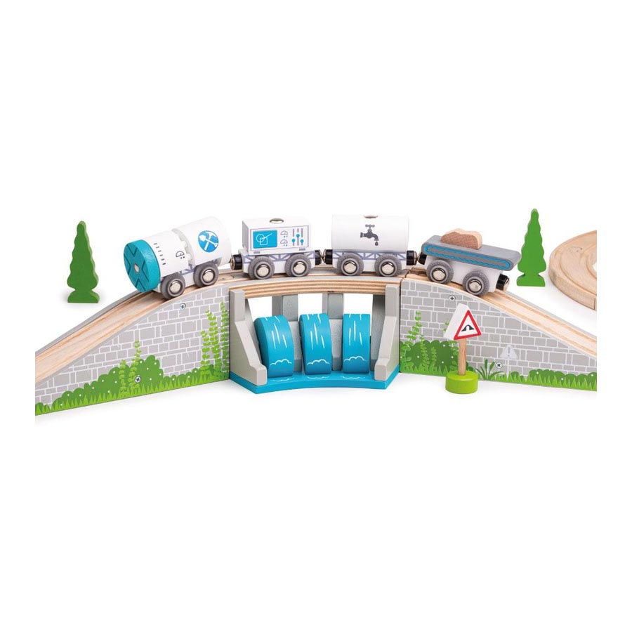 BIGJIGS houten trein brug met waterval - compatibel met de meeste merken