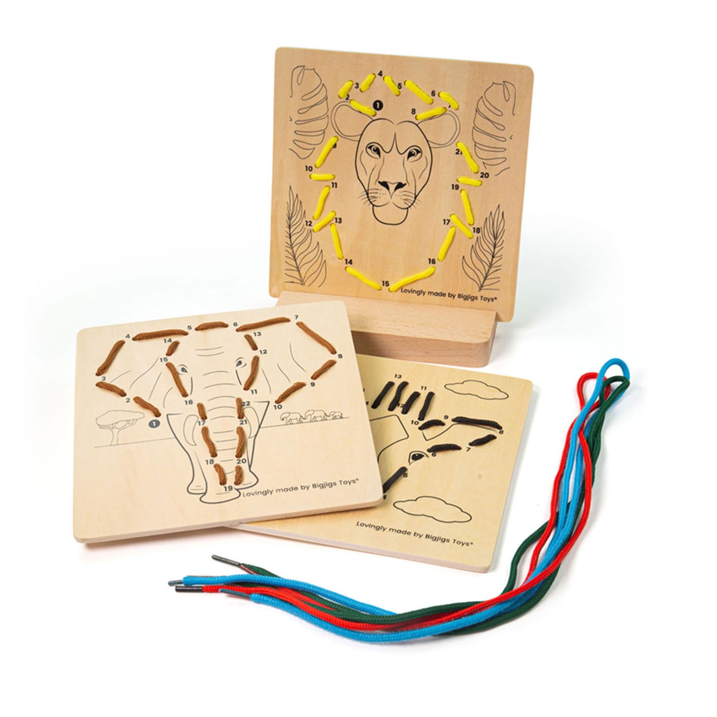 Bigjigs houten rijgpuzzel op nummer - jungle, 8dlg.