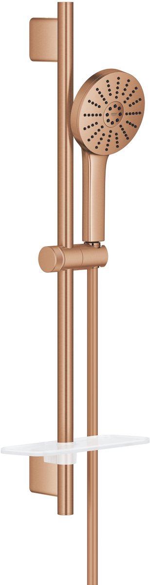 GROHE vitalio joy+ 120 doucheset met douchestang – met douchekop, doucheslang zeepschaal – 3 straalsoorten – aquabooster – waterbesparend (7l min) – geborsteld warm sunset