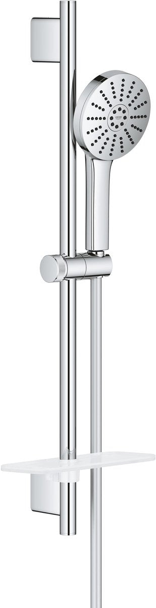 GROHE vitalio joy+ 120 doucheset met douchestang – met douchekop, doucheslang zeepschaal – 3 straalsoorten – aquabooster – waterbesparend (7l min) – chroom