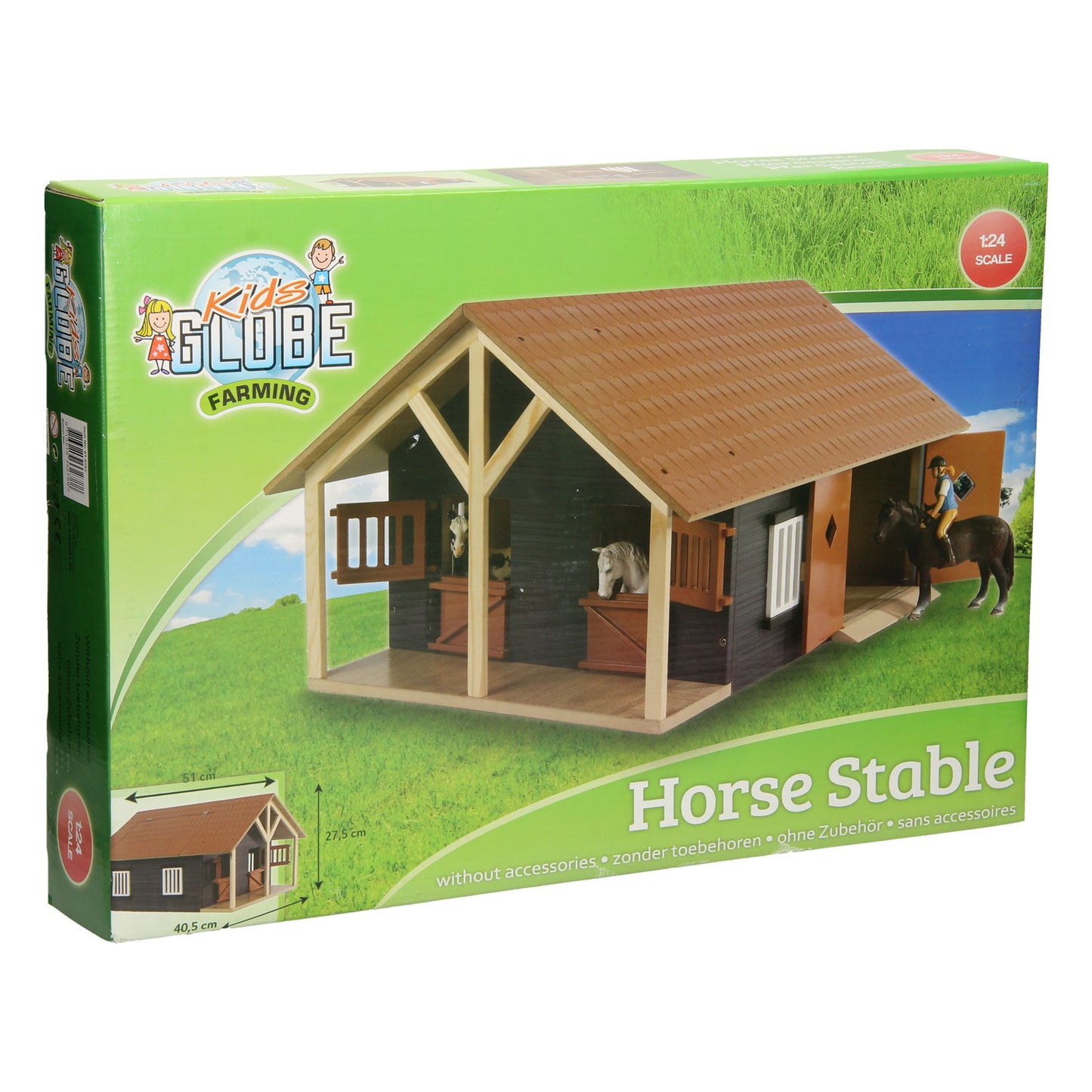 Kids GLOBE paardenstal met 2 boxen en berging, 1:24