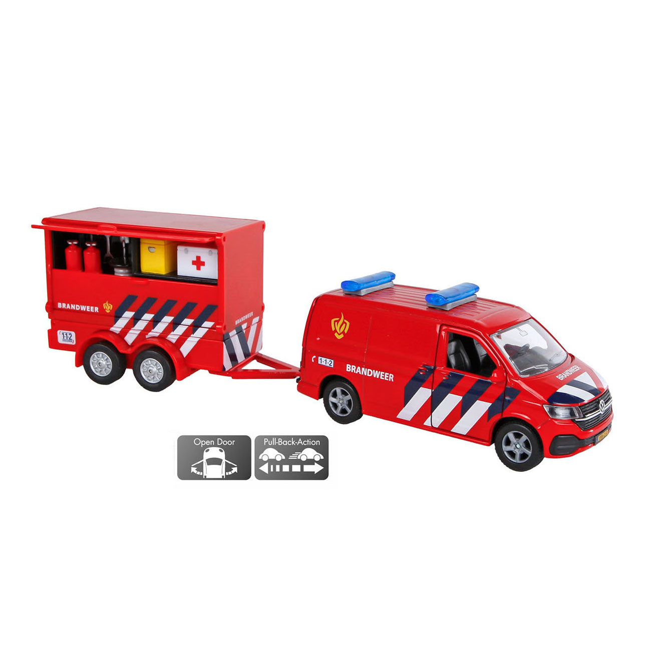 Kids Globe Vw transporter brandweer met aanhanger