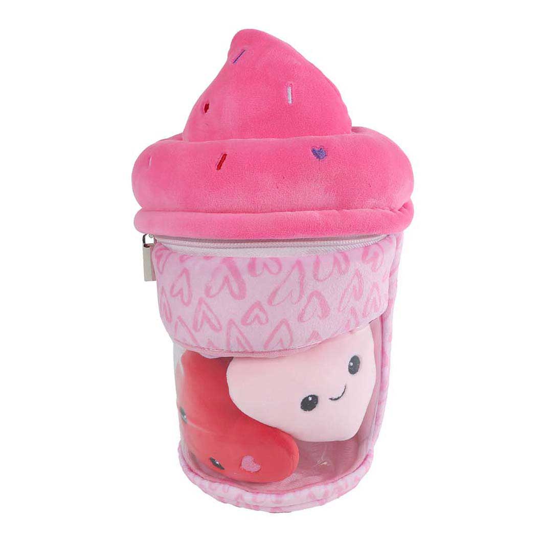VAN MANEN Fluffy menu pluche ijsje met 3 hartjes - 25cm