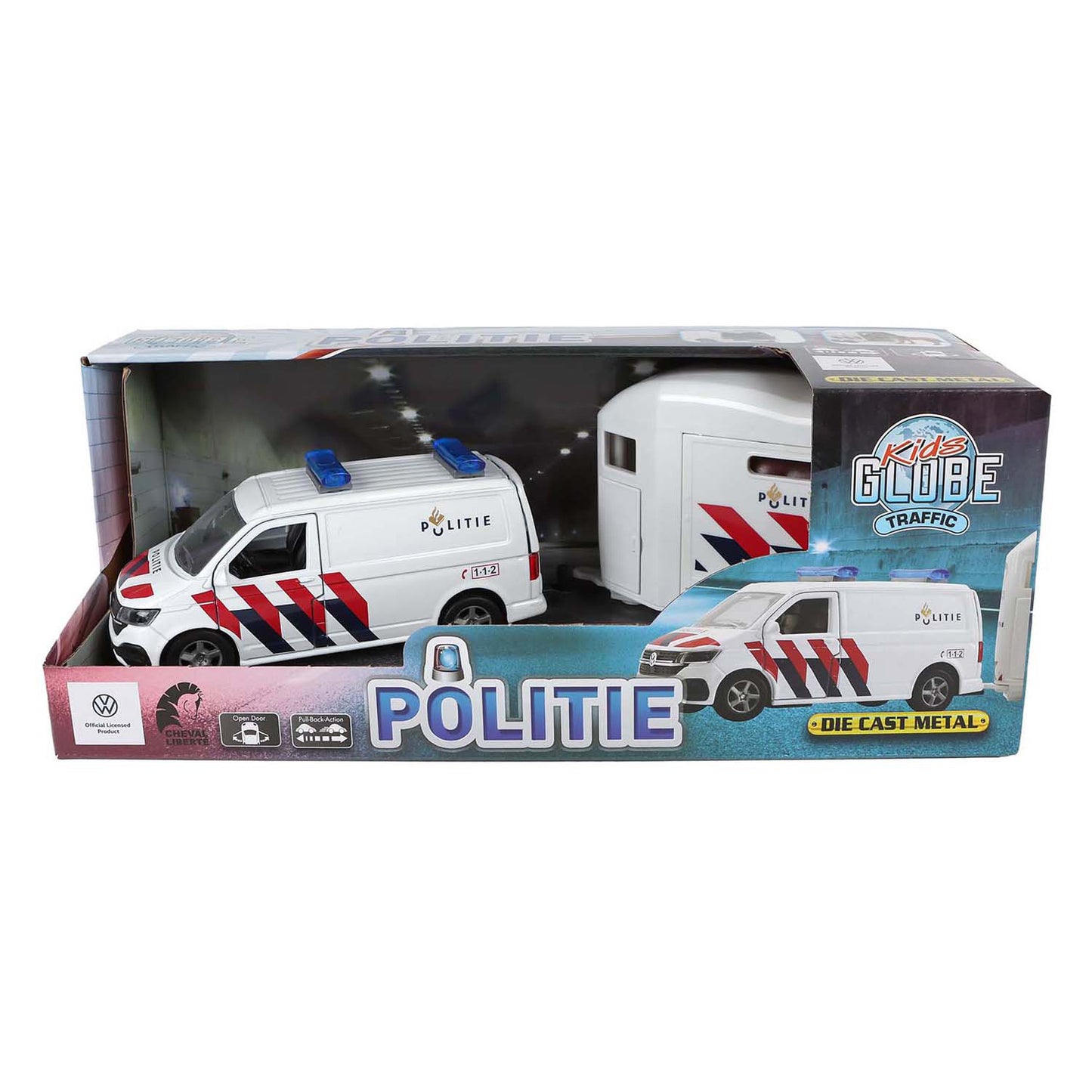 Kids GLOBE vw transporter politie met cheval liberte paardentrailer