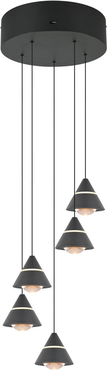 TRIO romeo - hanglamp - zwart mat - incl. 5x smd 7 w - plafondbevestiging - traploos in hoogte verstelbaar - dip - schakelaar - niet dimbaar