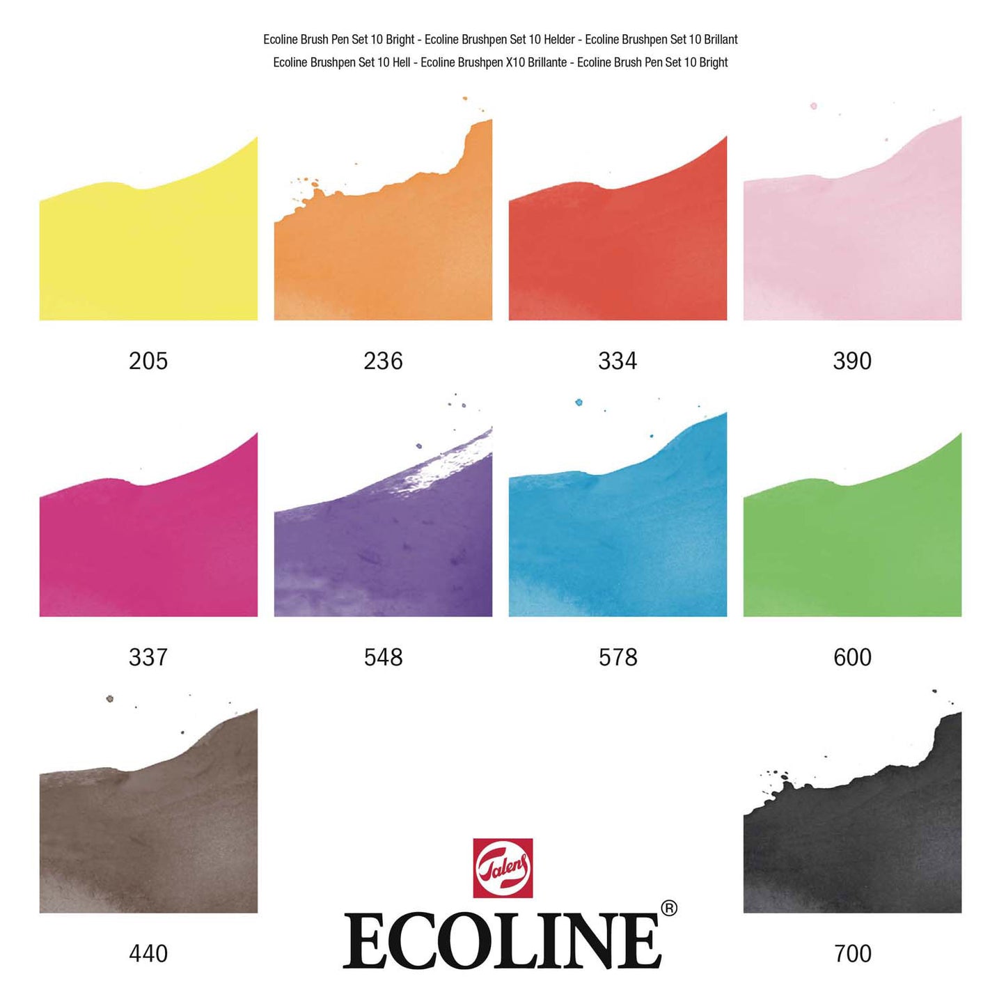 Ecoline brush pen set helder, 10 kleuren