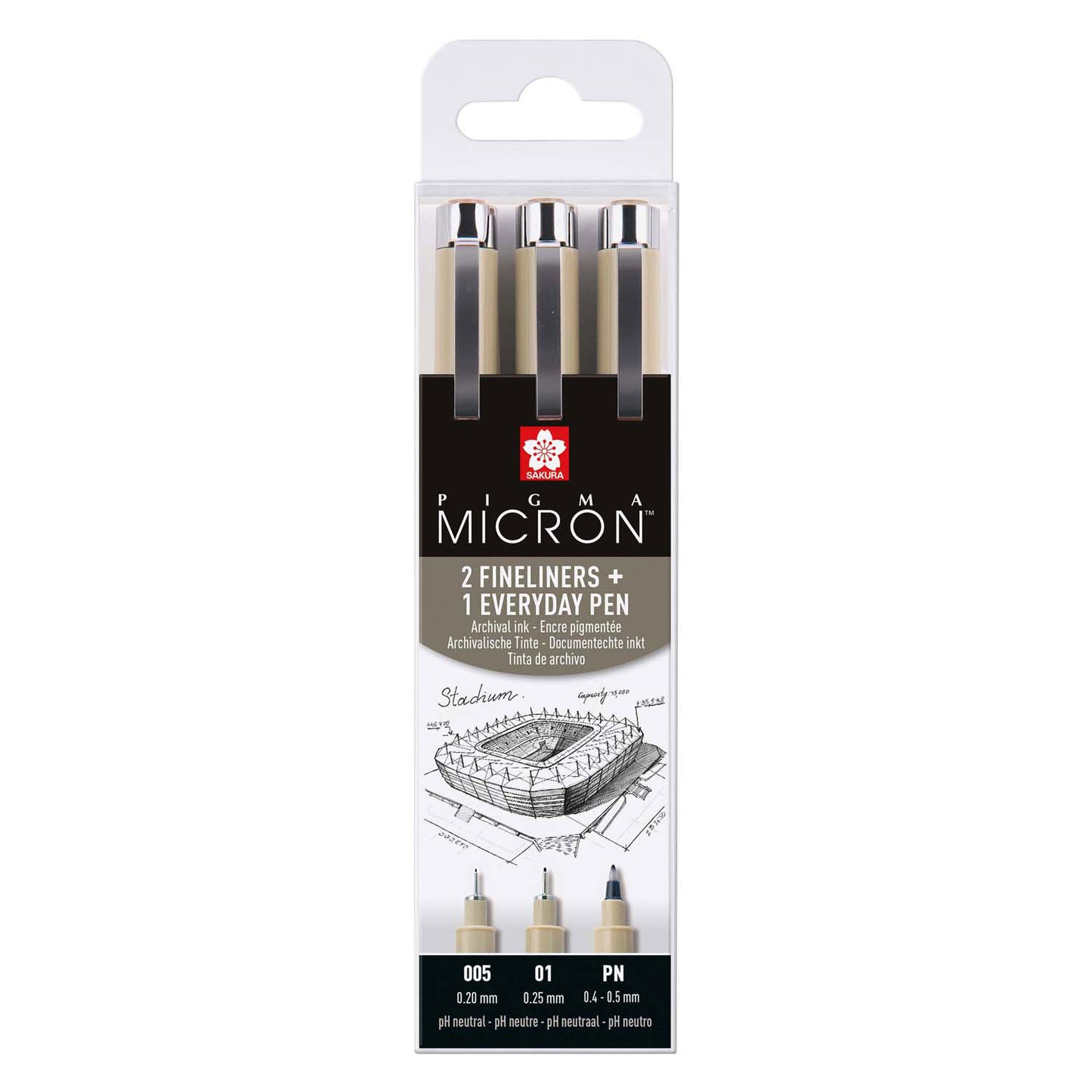 Sakura pigma micron etui 3 fineliners zwart 005-01-pn arch.