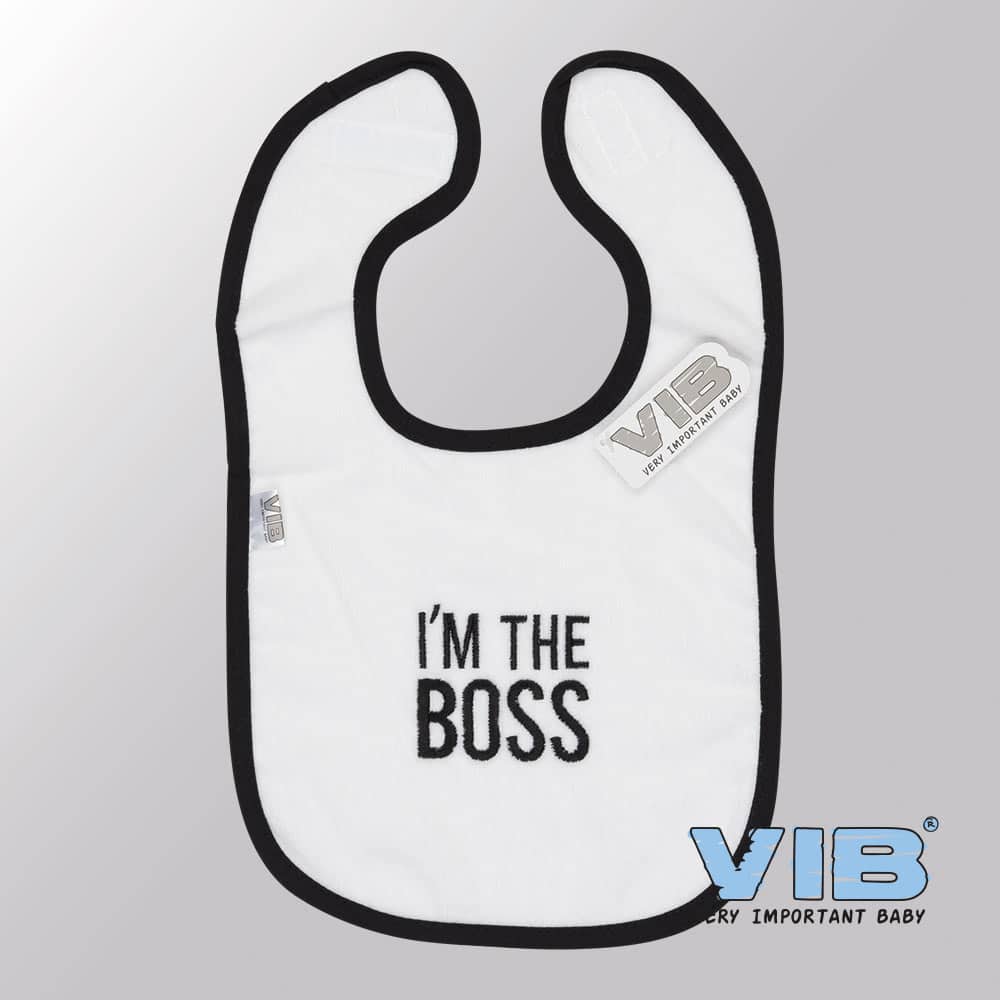 Van Der Doelen Baby slabbetje velours i'm the boss wit