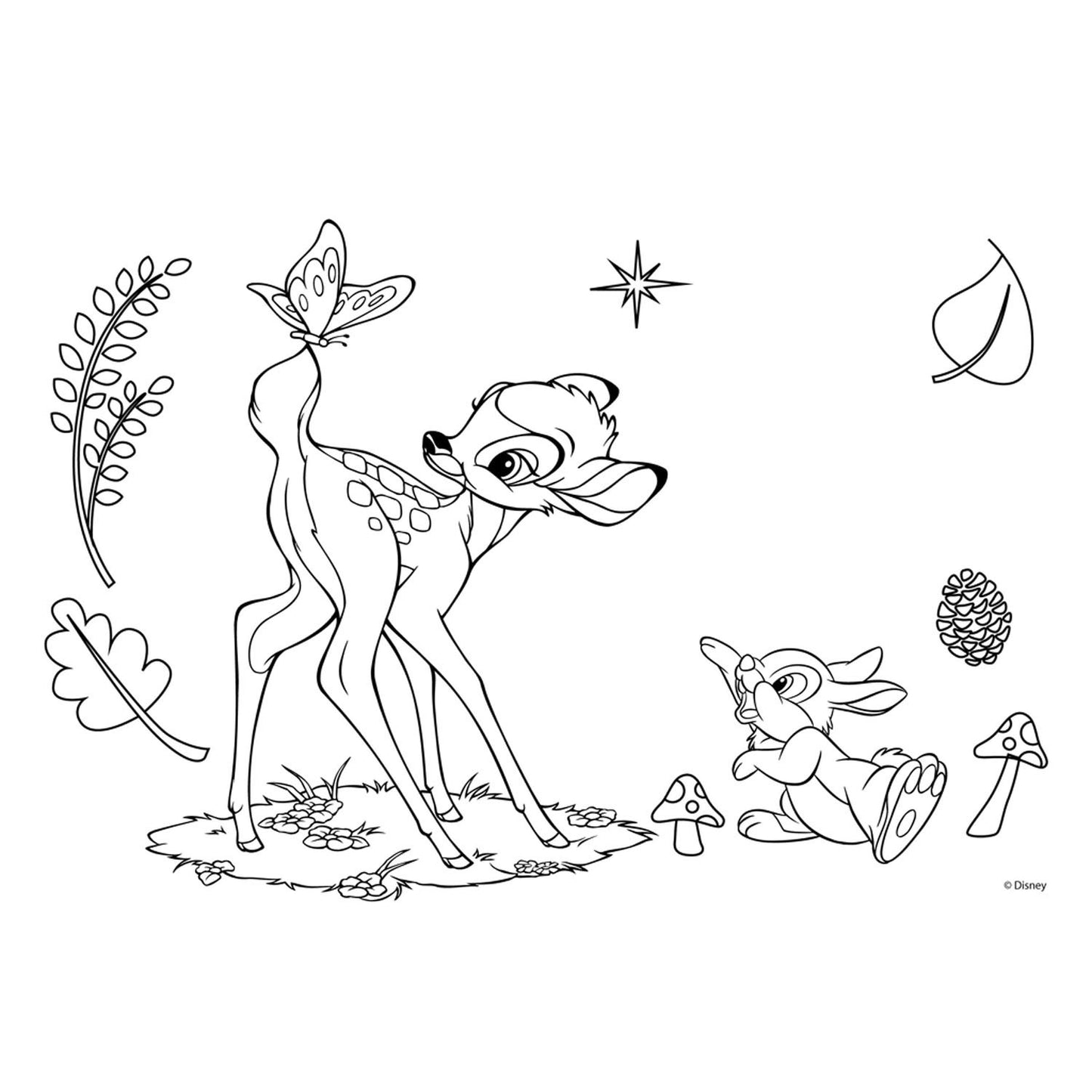 Disney Bambi kleurplaten met stencil en stickervel