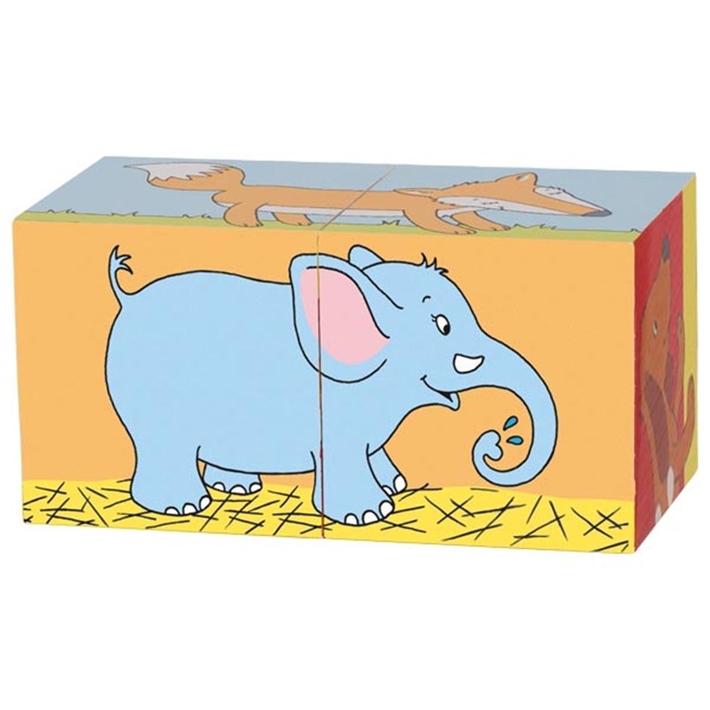 Goki Kubuspuzzel, dieren. 2 delig. 10x5x5 cm.