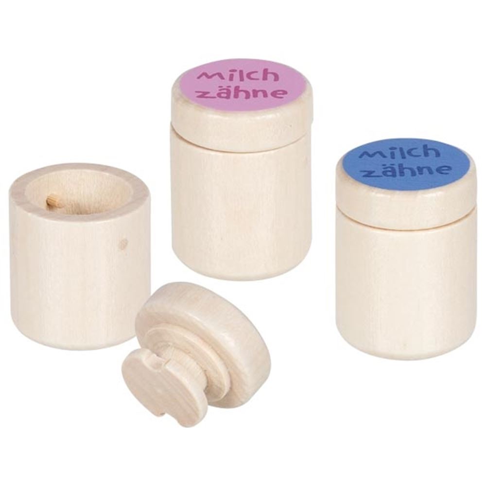 Houten Melk tanden doos. 3,5x4,5 cm.