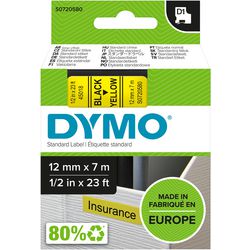Tapes Dymo D1 polyester 12mmx7m zwart-geel glanzend