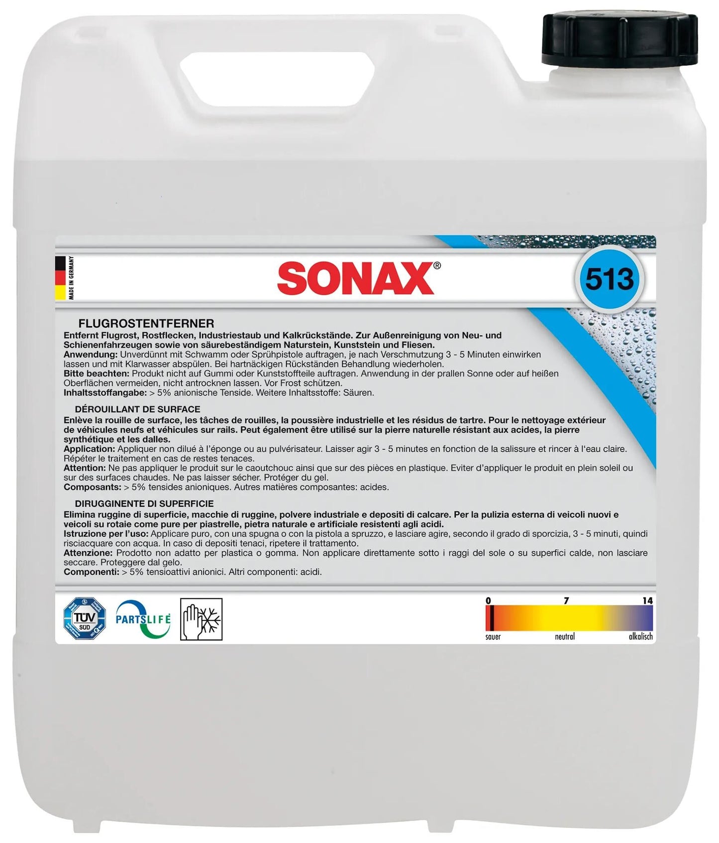 SONAX entferner flugrostentferner flash rust remover 10ltr. pl-kanister