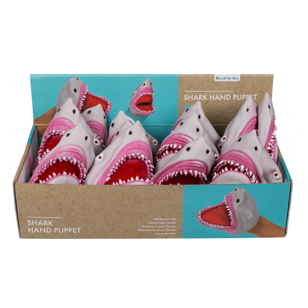 Dsp Handpop Haai. ca. 15 cm. 12 stuks in