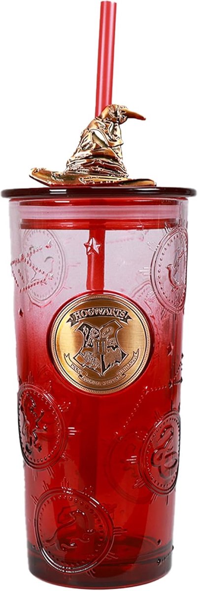 Harry Potter glazen beker met deksel en rietje - magisch cadeau.
