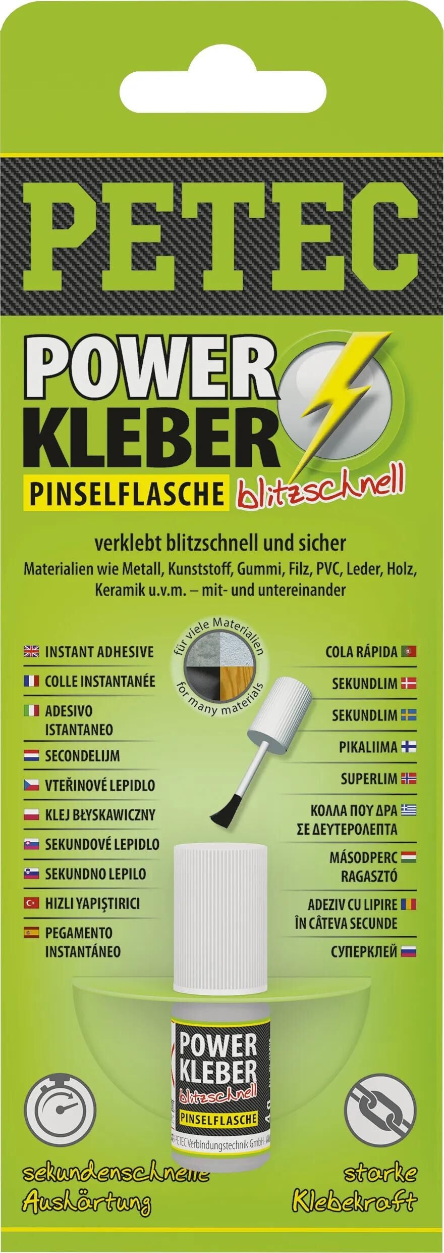 PETEC universalklebstoff power kleber blitzschnell second adhesive 4g sb brush-bottles