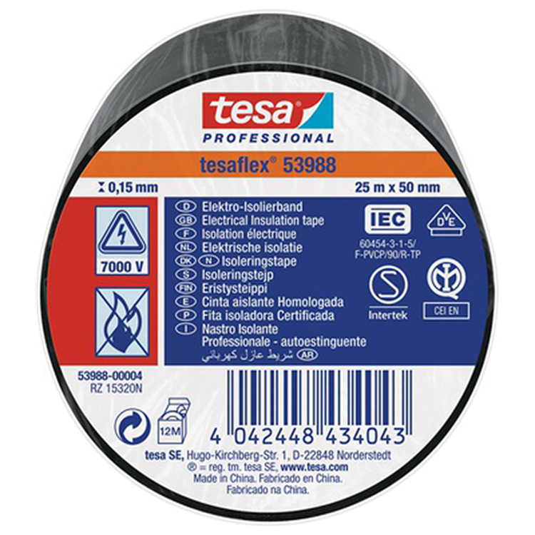 Tesa Professional 1064478 - tesa 53988 electronische isolatietape 25m 50mm zwart | 8 stuks