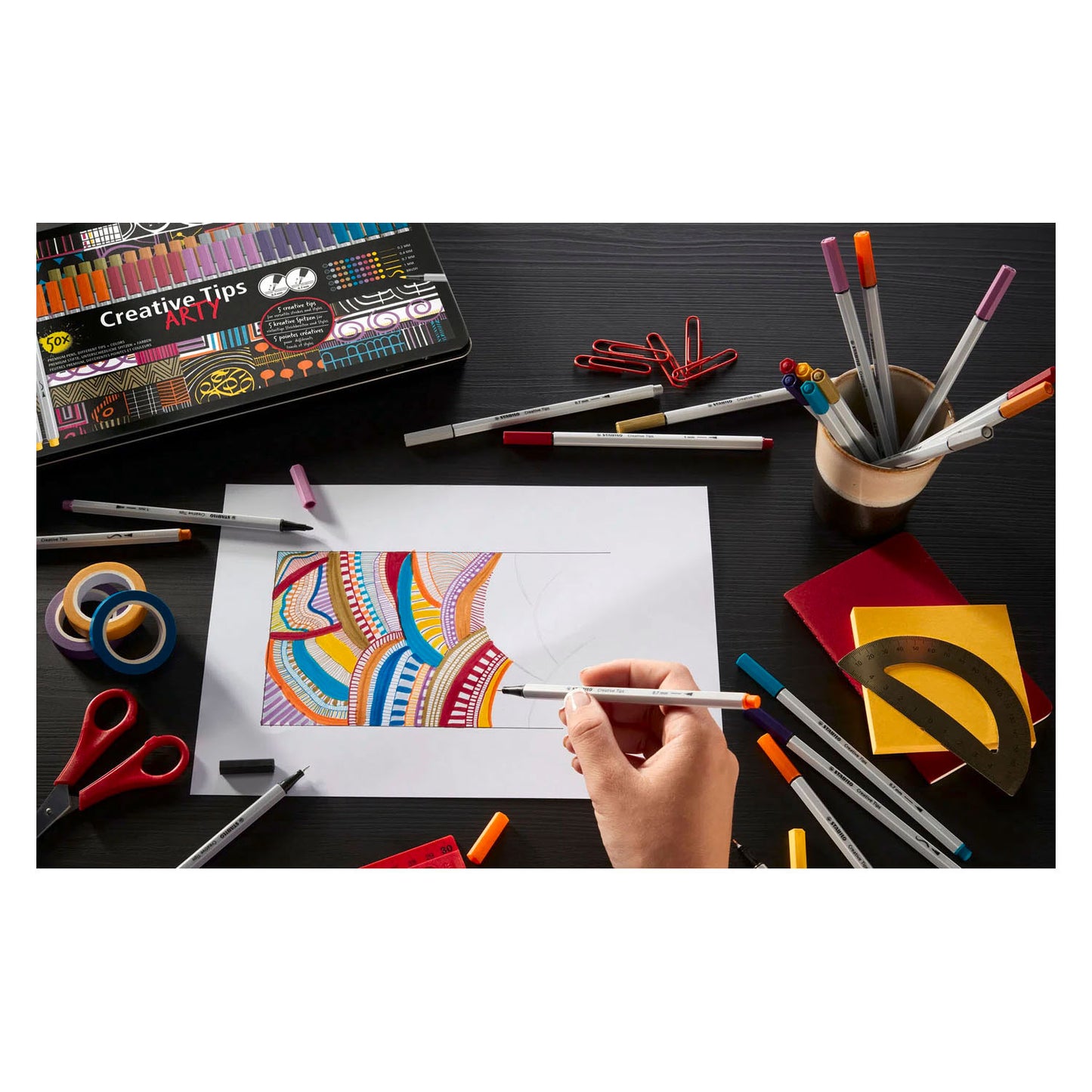 STABILO creative tips arty pennen in metalen etui - 50dlg.
