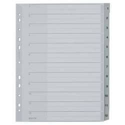 Tabbladen Leitz grijs 1 tot 12 A4 polypropyleen