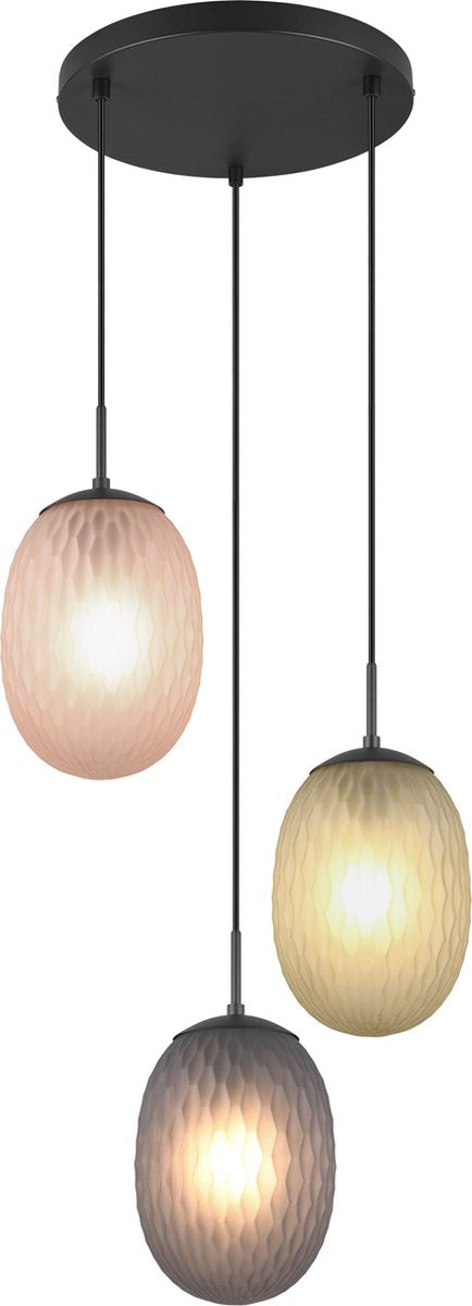 TRIO facette - hanglamp - zwart mat - excl. 3x e27 4 w - plafondbevestiging - in hoogte verstelbaar