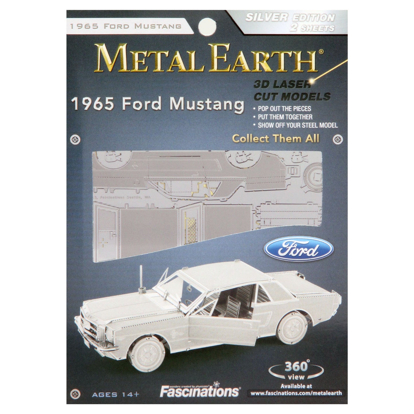 Eureka Metal earth 1965 ford mustang coupe zilver editie