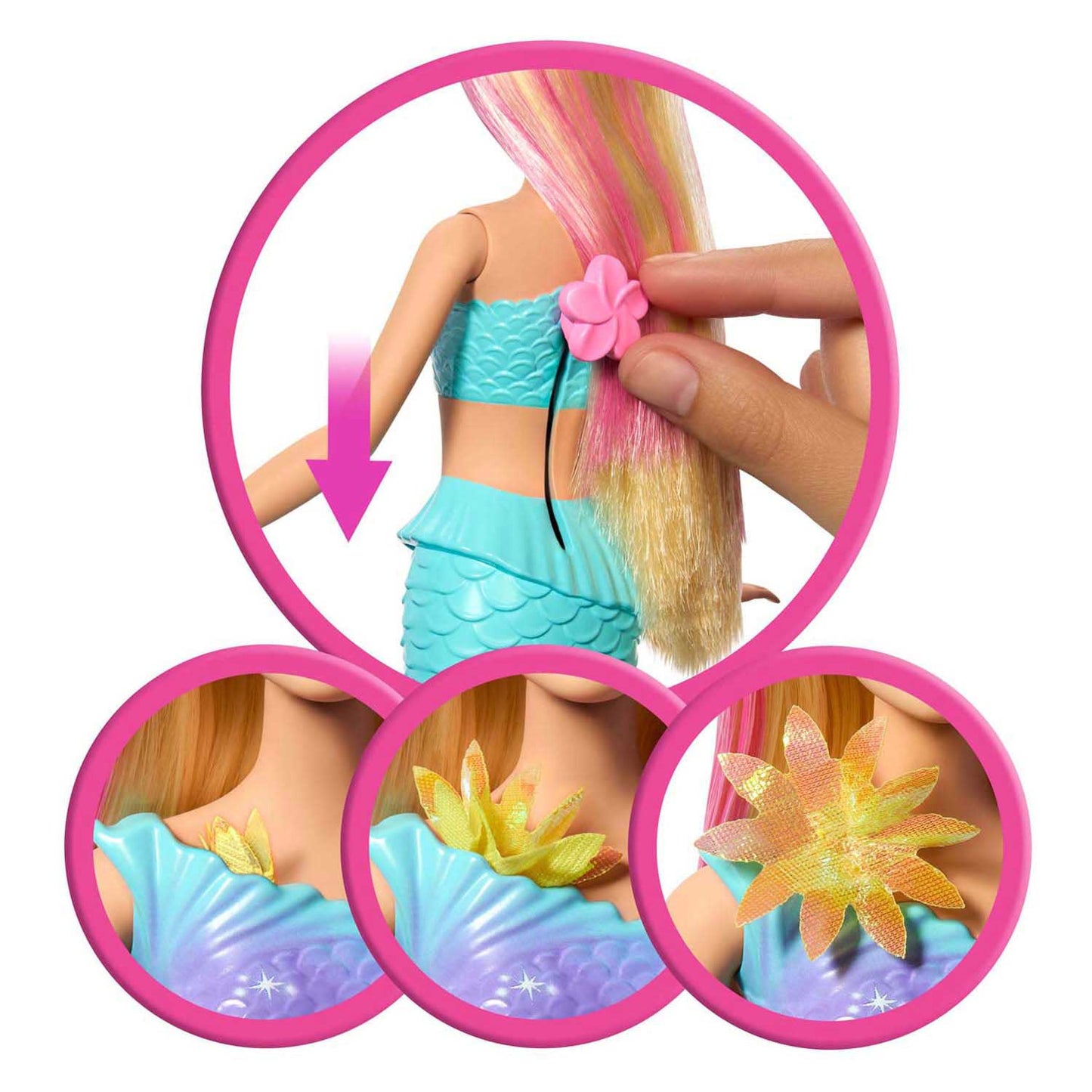Mattel Barbie zeemeermin met magische bloemen blauw