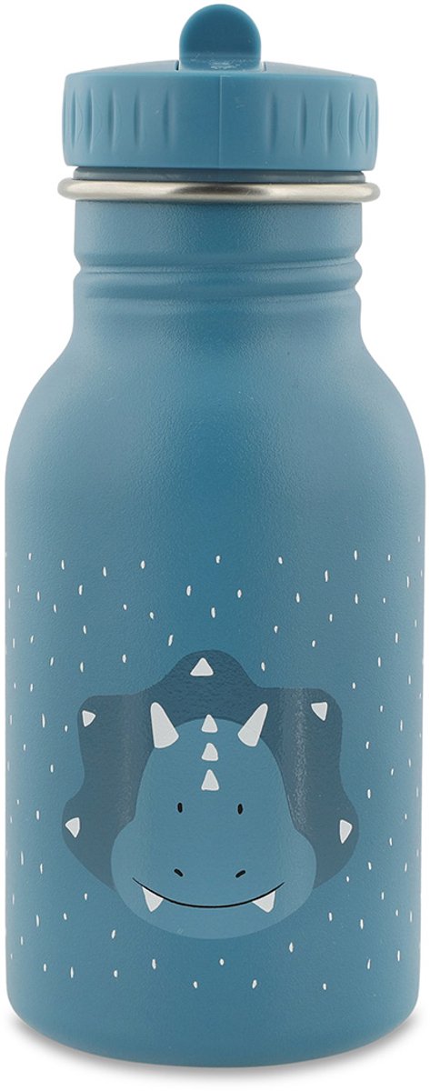 Trixie drinkfles – mr. triceratops- rvs waterfles voor kinderen – 350ml - lekvrije fles – blauw – dino