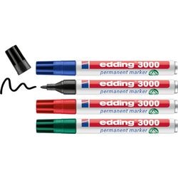 Marker permanent 3000 Edding 1,5-3mm ronde punt blauw,zwart,rood,groen 4 stuk