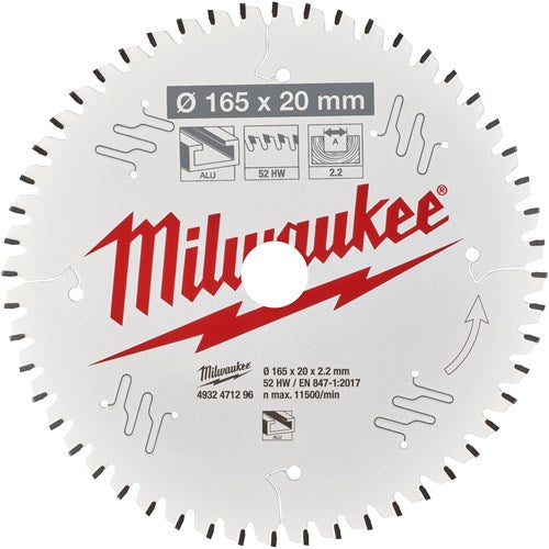 Milwaukee Accessoires cirkelzaagblad p alu165x20x2,2x52tf neg. - 4932471296