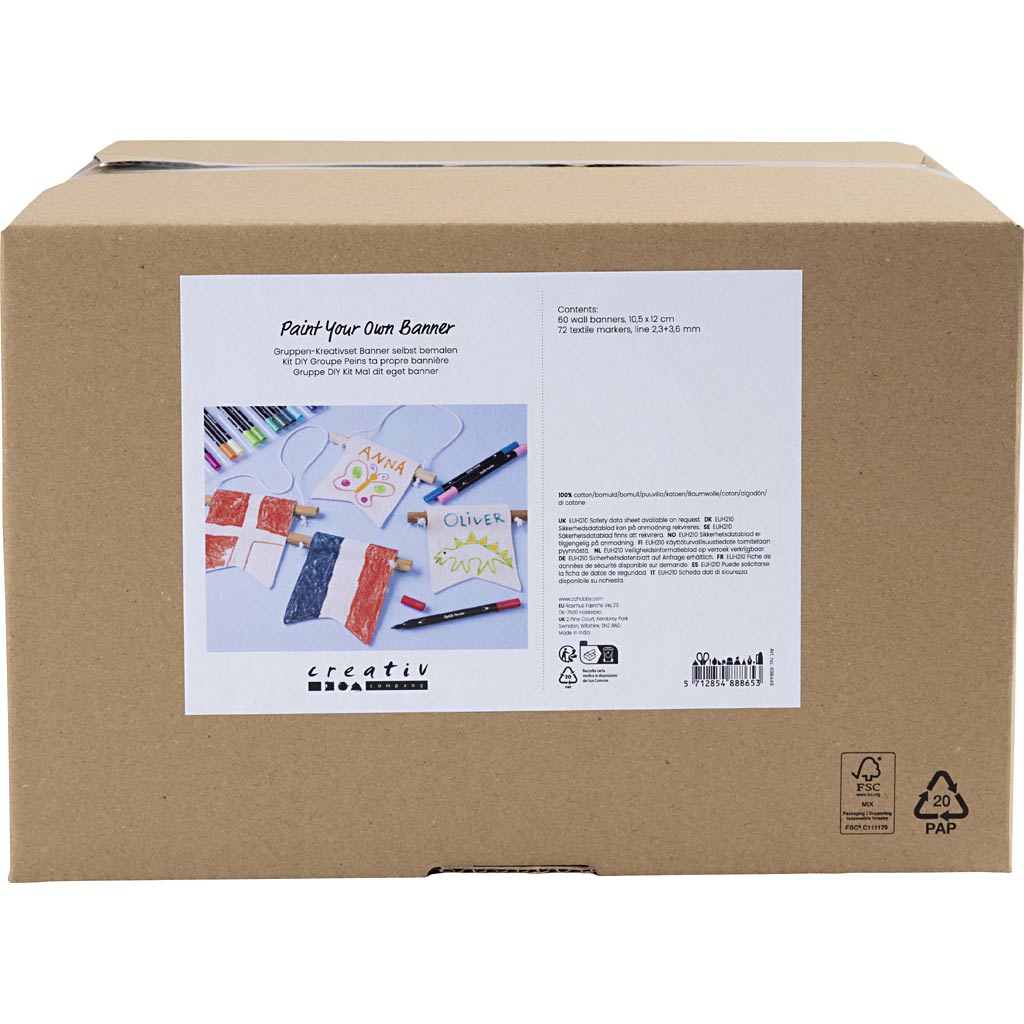 Creativ Company Https: www.cchobby.nl groepsset-verf-je-eigen-spandoek-afm-10-5x12-cm-lijndikte-2-3-3-6-mm-diverse-kleuren-60-stuk-1-doos
